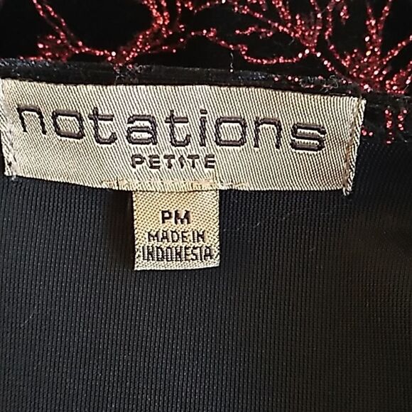Notations Formal Black Velvet/Red Glitter Ruffled Overlay Blouse. Sz PM - Picture 9 of 9